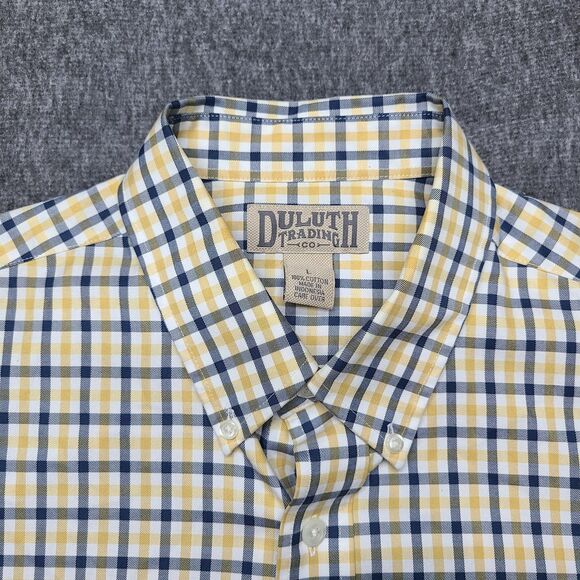 Duluth Trading Co Shirt Mens Large Yellow Blue Plaid Button Down Casual Cotton - Picture 2 of 8